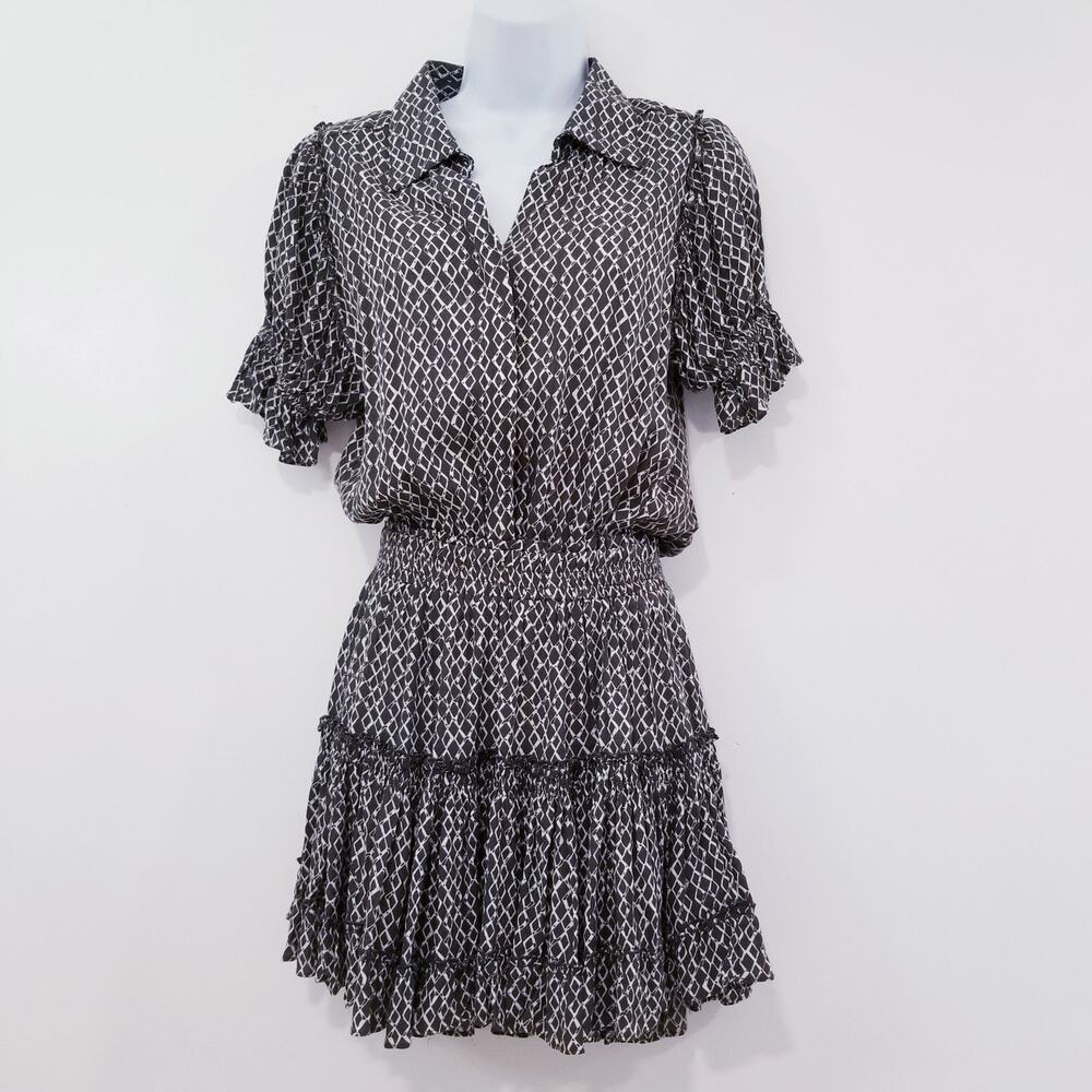 Skylar + Madison Diamond Print Shirred-Waist Mini Dress
